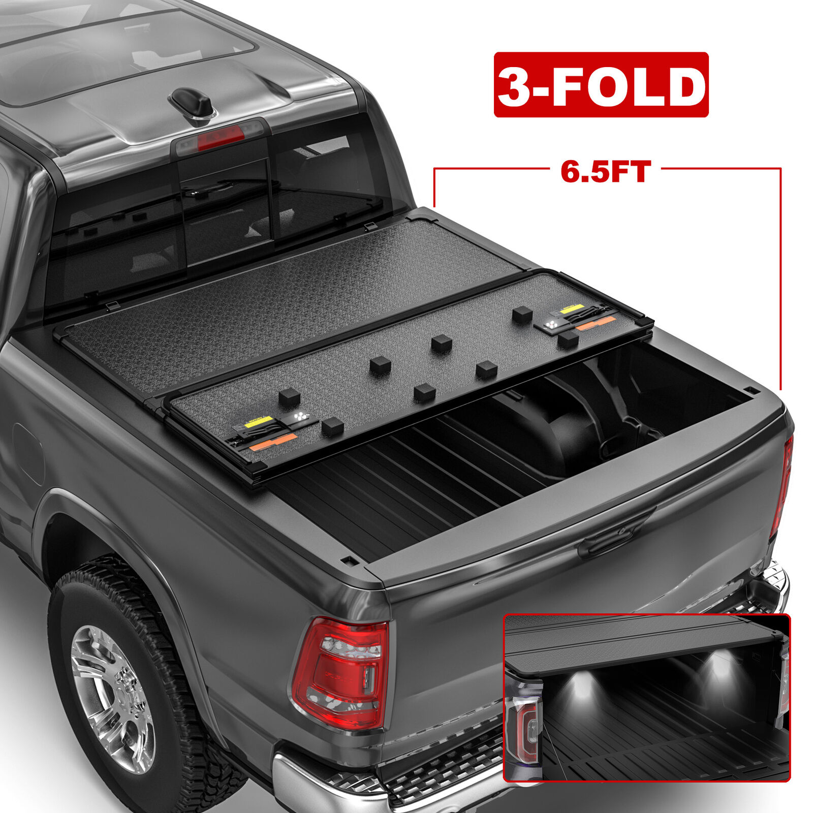 6.5FT Tri-Fold Hard Tonneau Cover Solid For 2015-2023 Ford F-150 F150 Long Bed