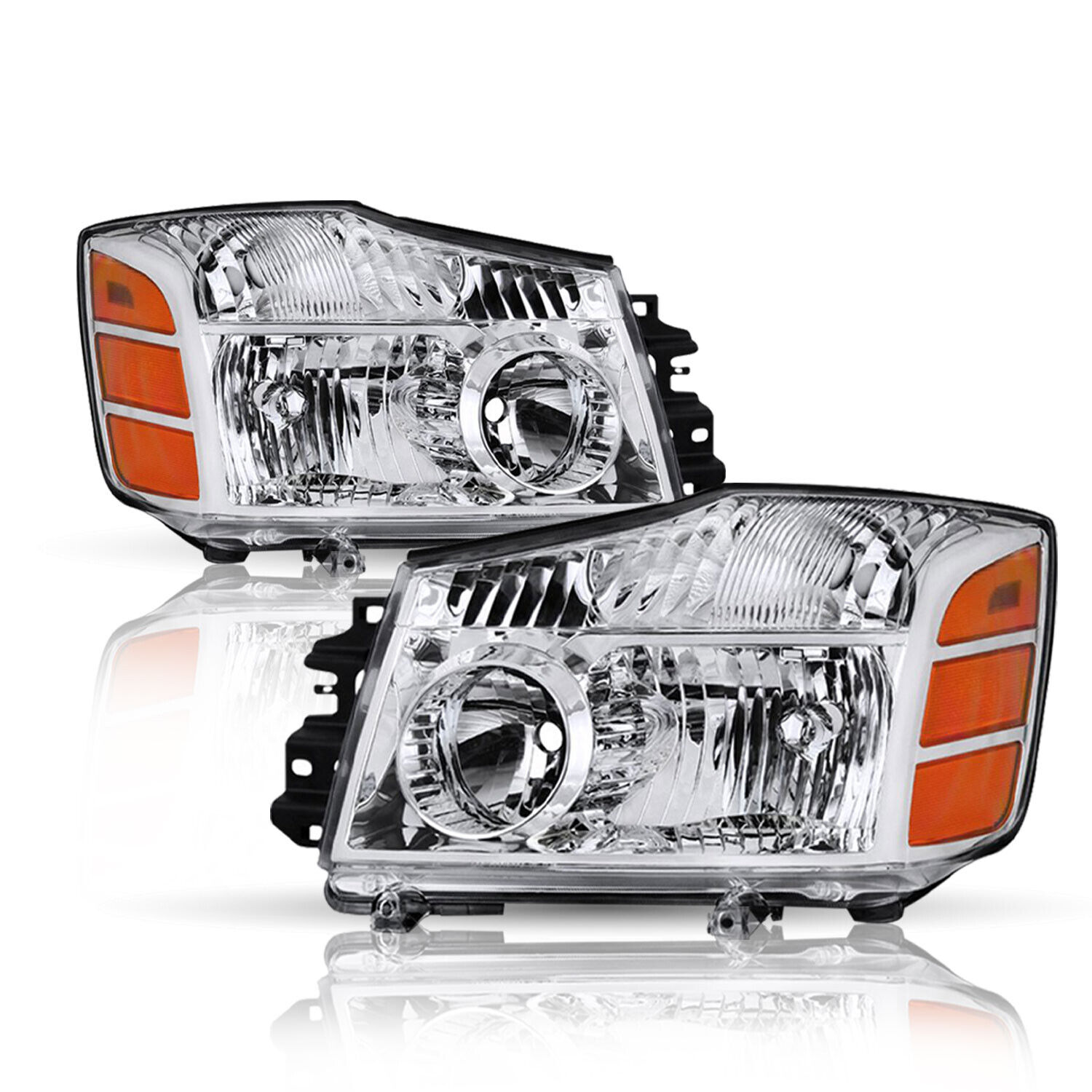 For 2004-2015 Nissan Titan /04-07 Armada Chrome Headlights Assembly Lamps Pair
