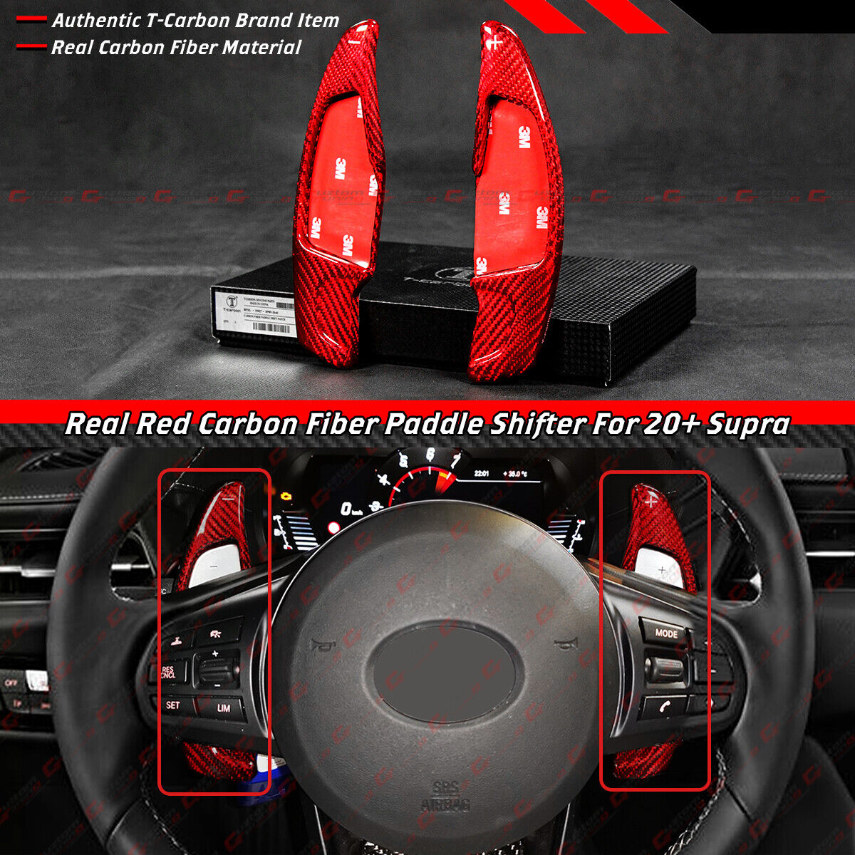 For 2020-2024 GR Supra Red Carbon Fiber Steering Wheel Paddle Shifter Extension