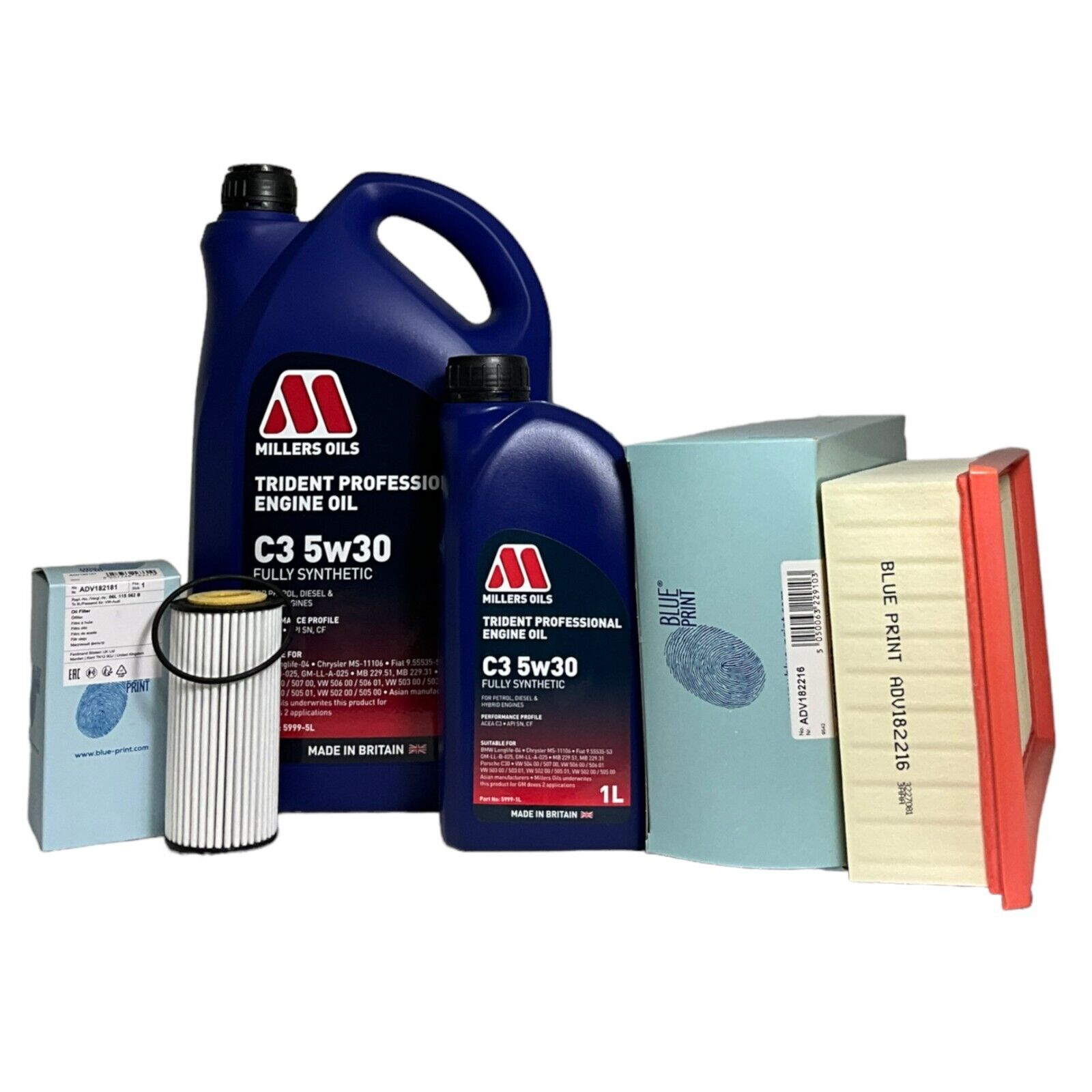 Audi TT 2.0 TFSI Service Kit Millers Oil Trident C3 5W30 with Oil and Air Filter