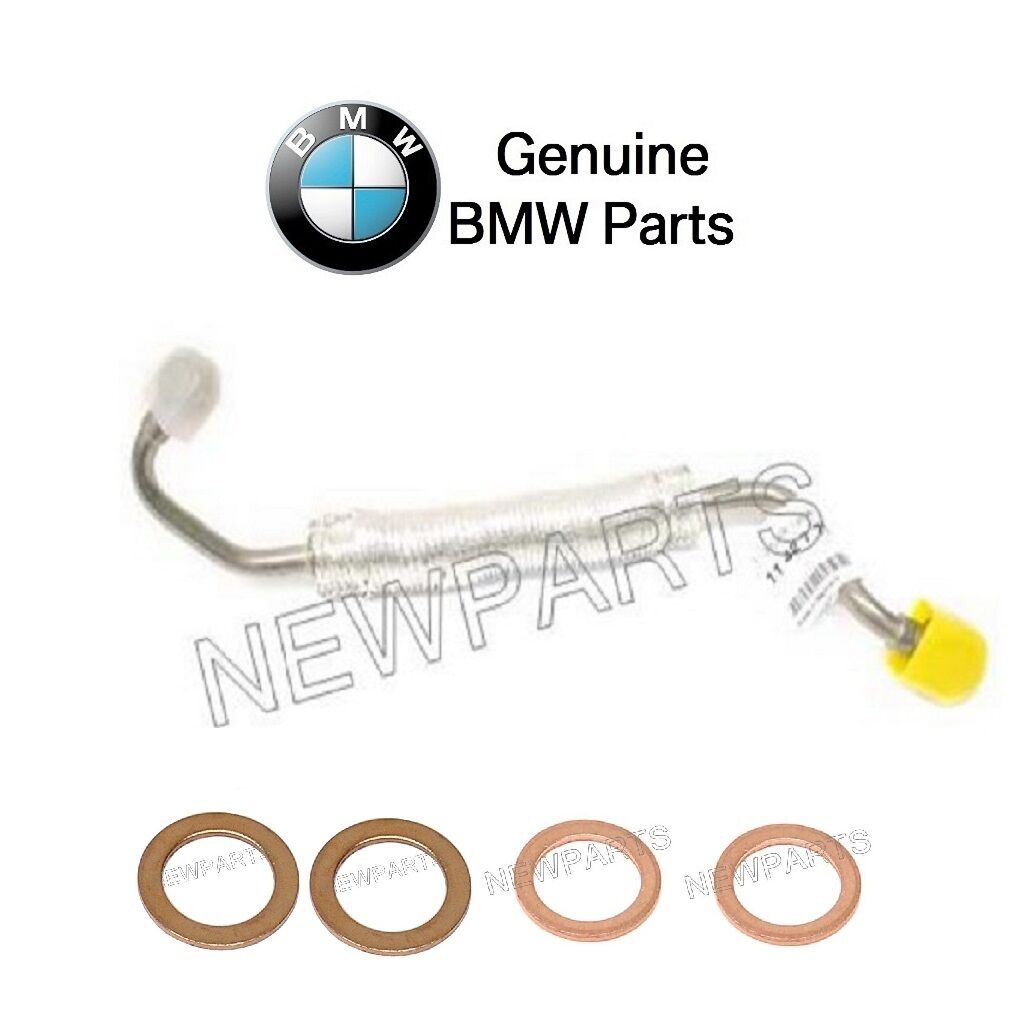 For BMW E90 335d E70 X5 Set of Turbocharger Oil Line w/ 4 Seal Rings Genuine