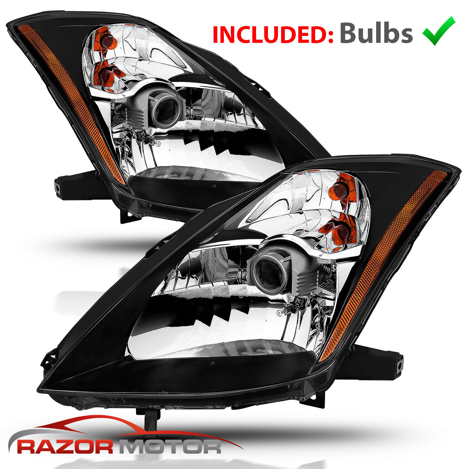 For 2003 2004 2005 350Z Coupe Z33 Fairlady Black Projector Headlights Set