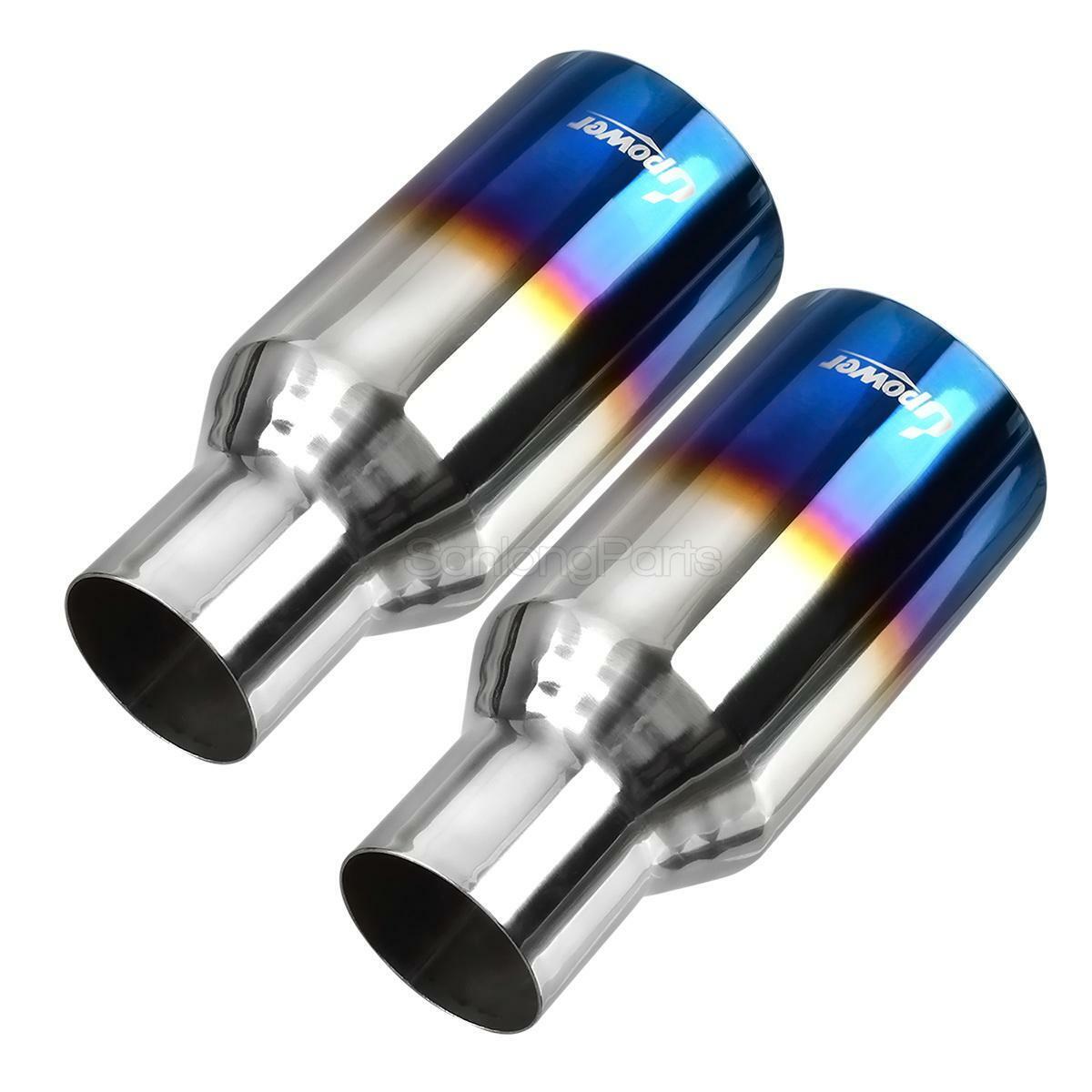 Open Box-2X Vacuum Blue Exhaust Tip Duo Layer Straight Polished 2.5