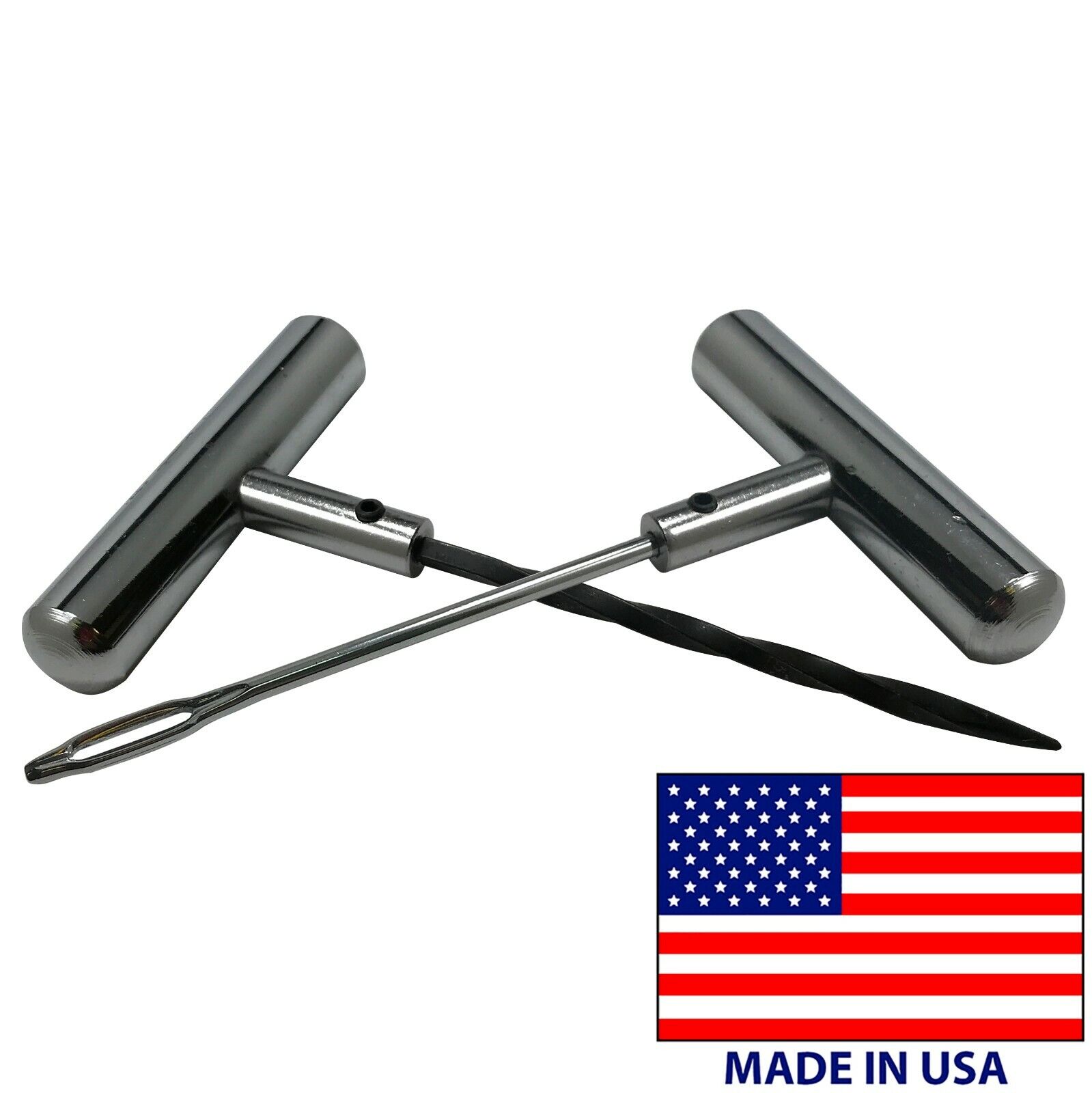 Solid T-Handle Tire Plug Repair Tool Set Steel Split Eye Needle & Probe USA
