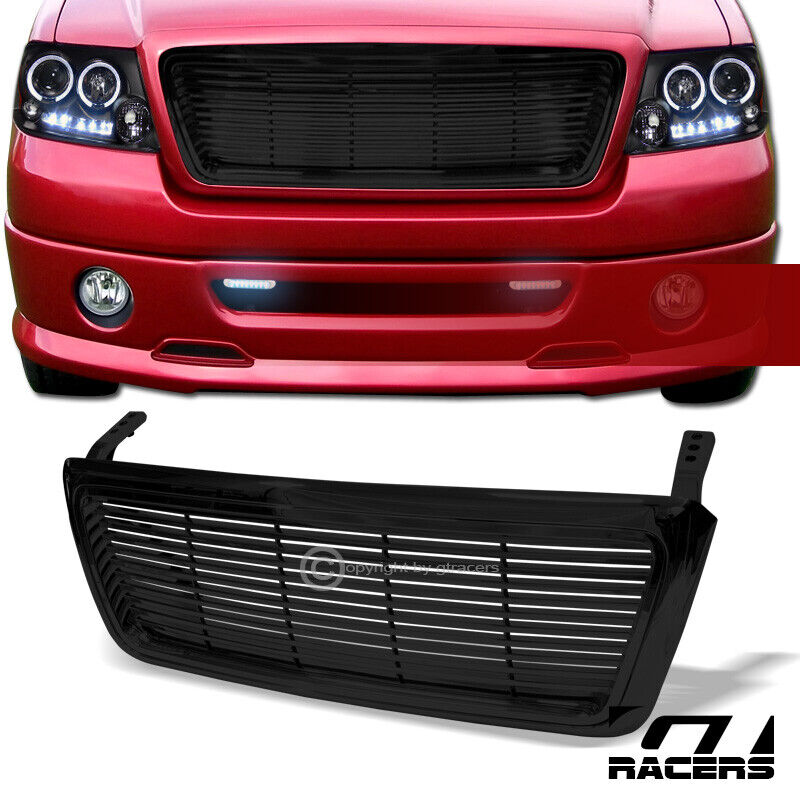 For 2004-2008 Ford F150 Horizontal Billet Style Glossy Black Front Bumper Grille