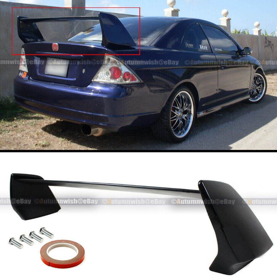 For 01-05 Civic 2DR EVO Style JDM Unpainted Black Rear High Wing Trunk Spoiler
