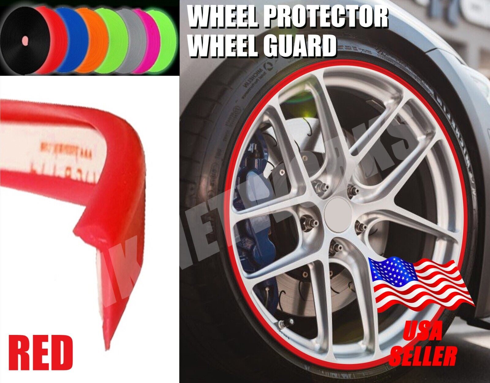 Wheel Rim Edge Guard Protector Universal Fit Silicone 2 Edge Type 4 Pcs (Red)