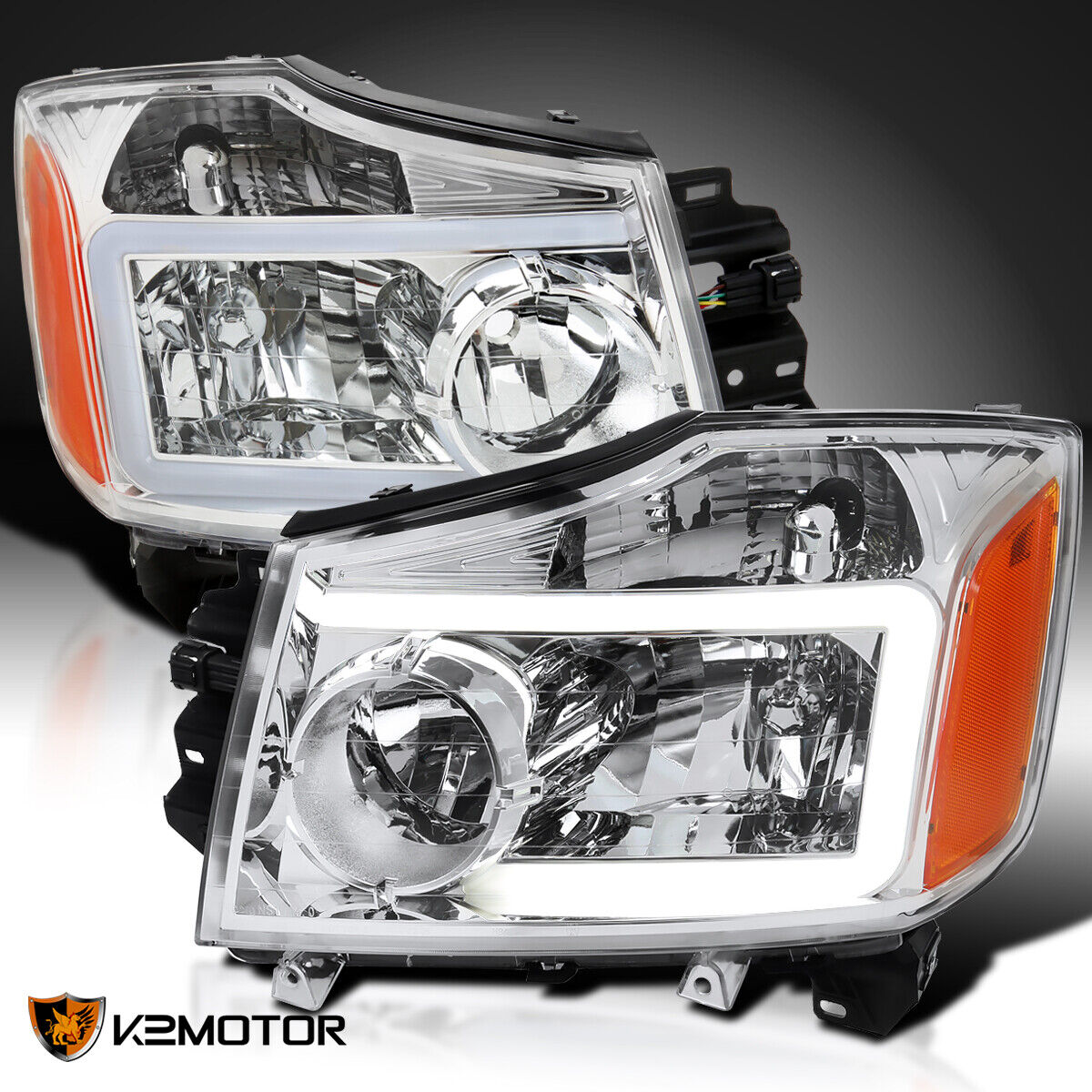 Fits 2004-2015 Titan 2004-2007 Armada Headlights LED Tube Headlamps Left+Right