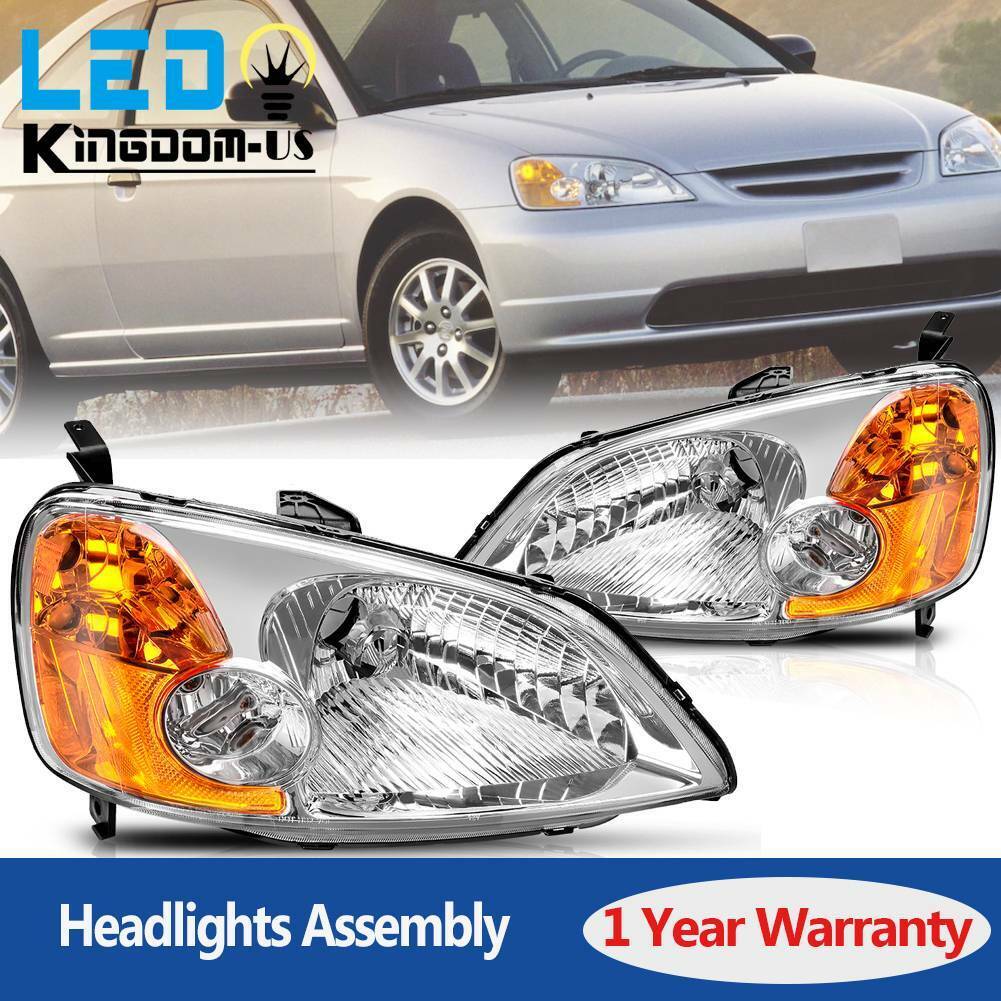 Headlights for 2001 2002 2003 Honda Civic 4-Door Sedan Headlamp Replacement Pair