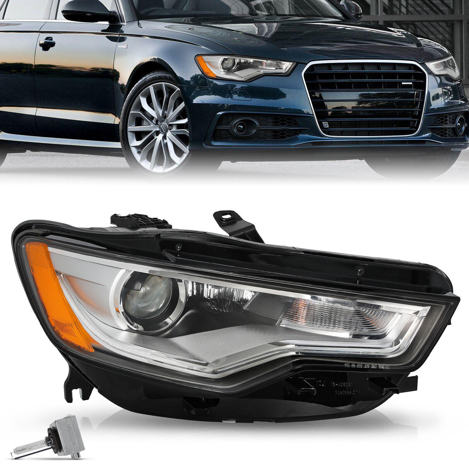 For 2012-2015 Audi A6 S6 Headlight HID w/o AFS LED DRL Projector Passenger Side