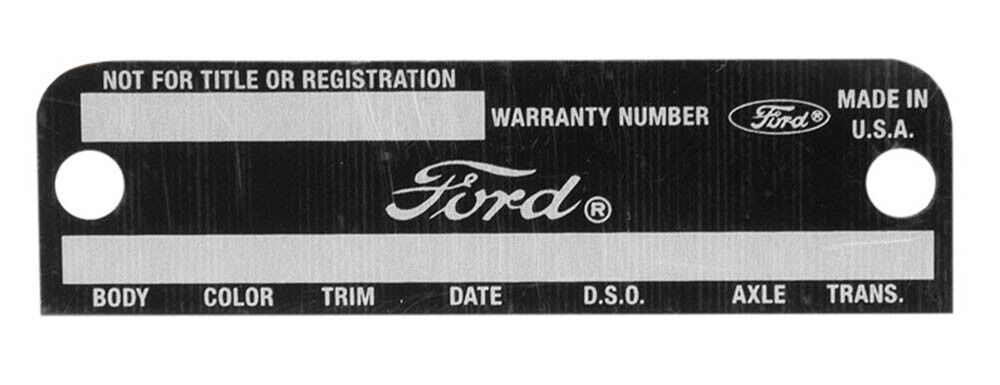 NEW Fairlane Mustang Warranty tag Data Plate 1968 1969 Stamped Door Info Body..