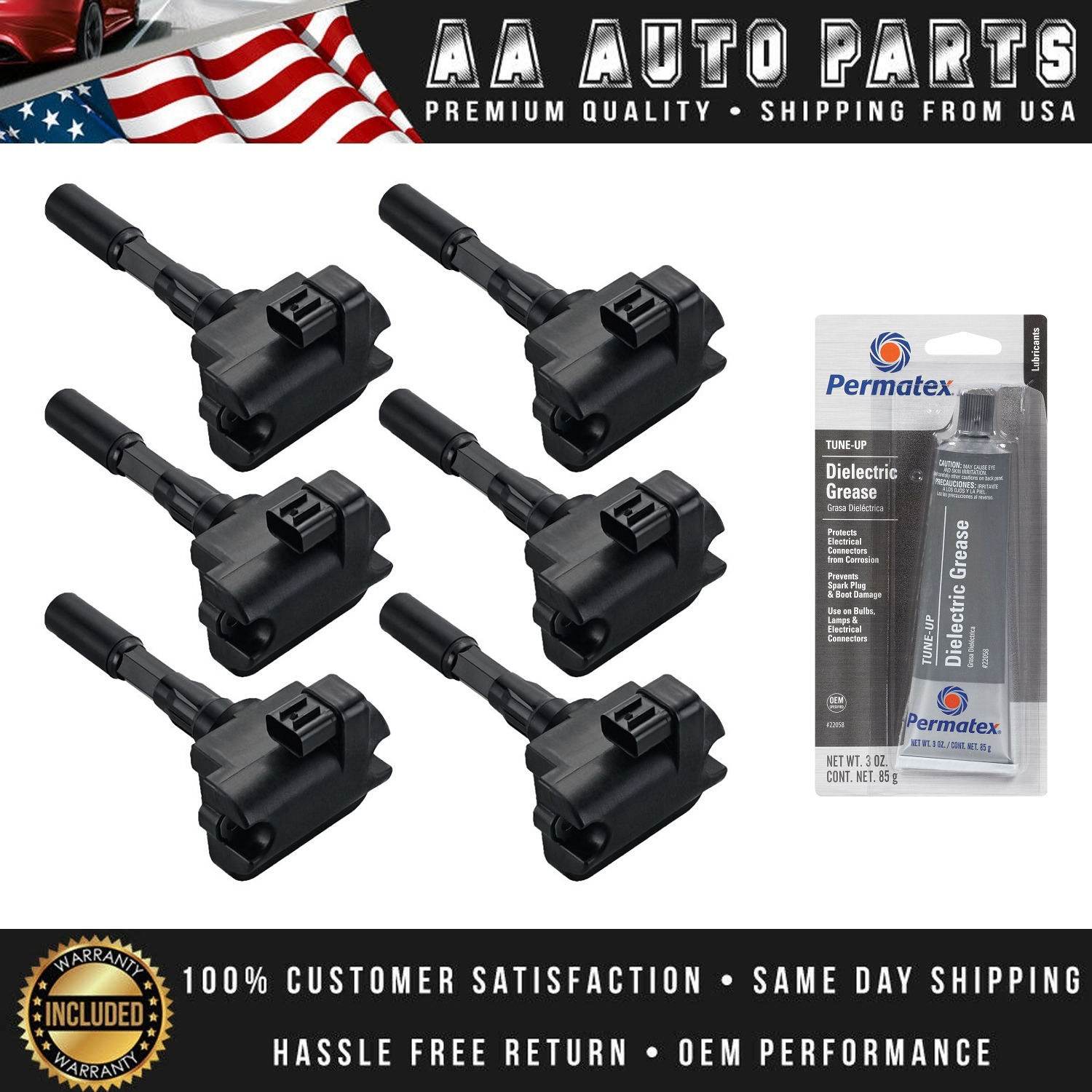 Set of 6 Ignition Coil + Tune Up Grease For 1991-1995 Acura Legend 3.2L UF90