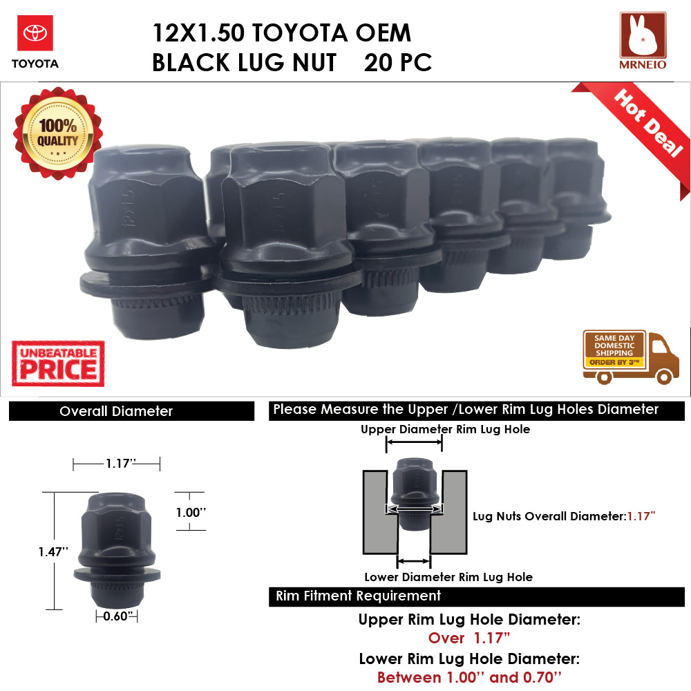 20PC TOYOTA COROLLA/MATRIX 12X1.5 BLACK MAG SEAT/FLAT LUG NUTS FIT STOCK WHEEL