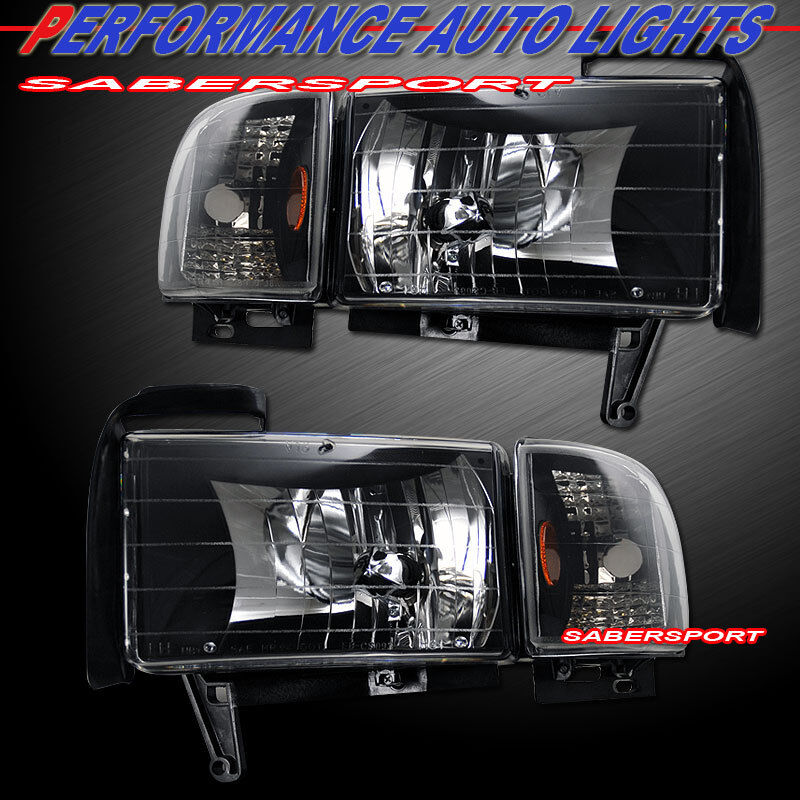 Set of Euro Clear Black Headlights w/ Corner Lights for 94-01 Dodge Ram Pickup