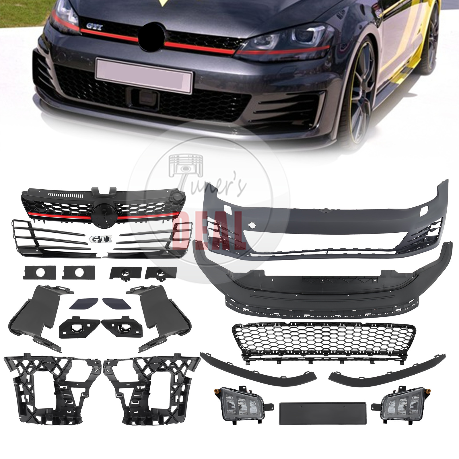 Front Bumper Cover Kit Grill GTI Style For 2015 2016 2017 Volkswagen VW Golf MK7