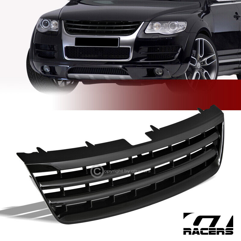 For 2003-2007 Vw Touareg Blk Badgeless Horizontal Front Hood Bumper Grill Grille