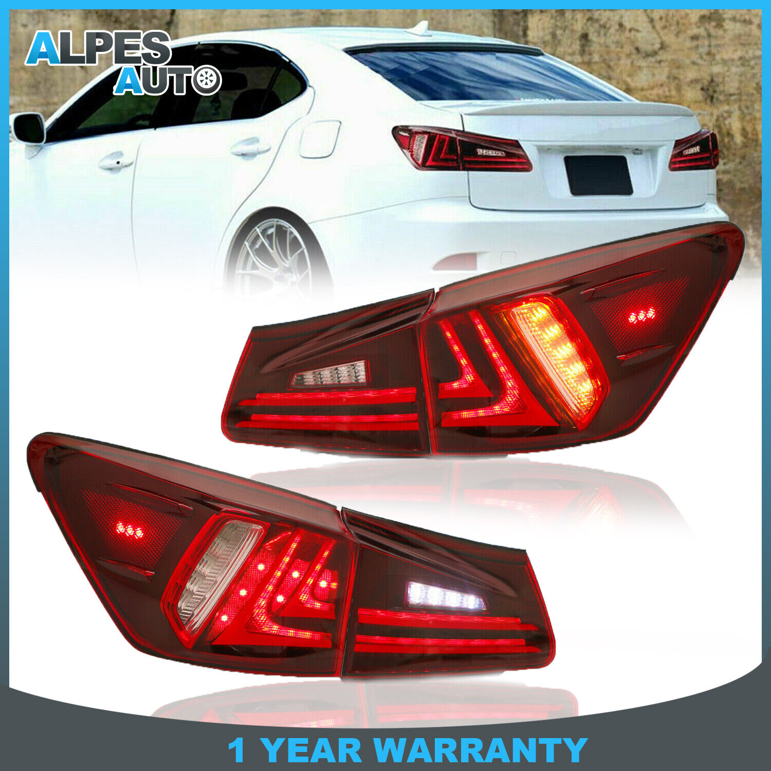 2PCS LED Red Clear Tail Lights Rear Lamps For 2006-2012 Lexus IS350 IS250 New