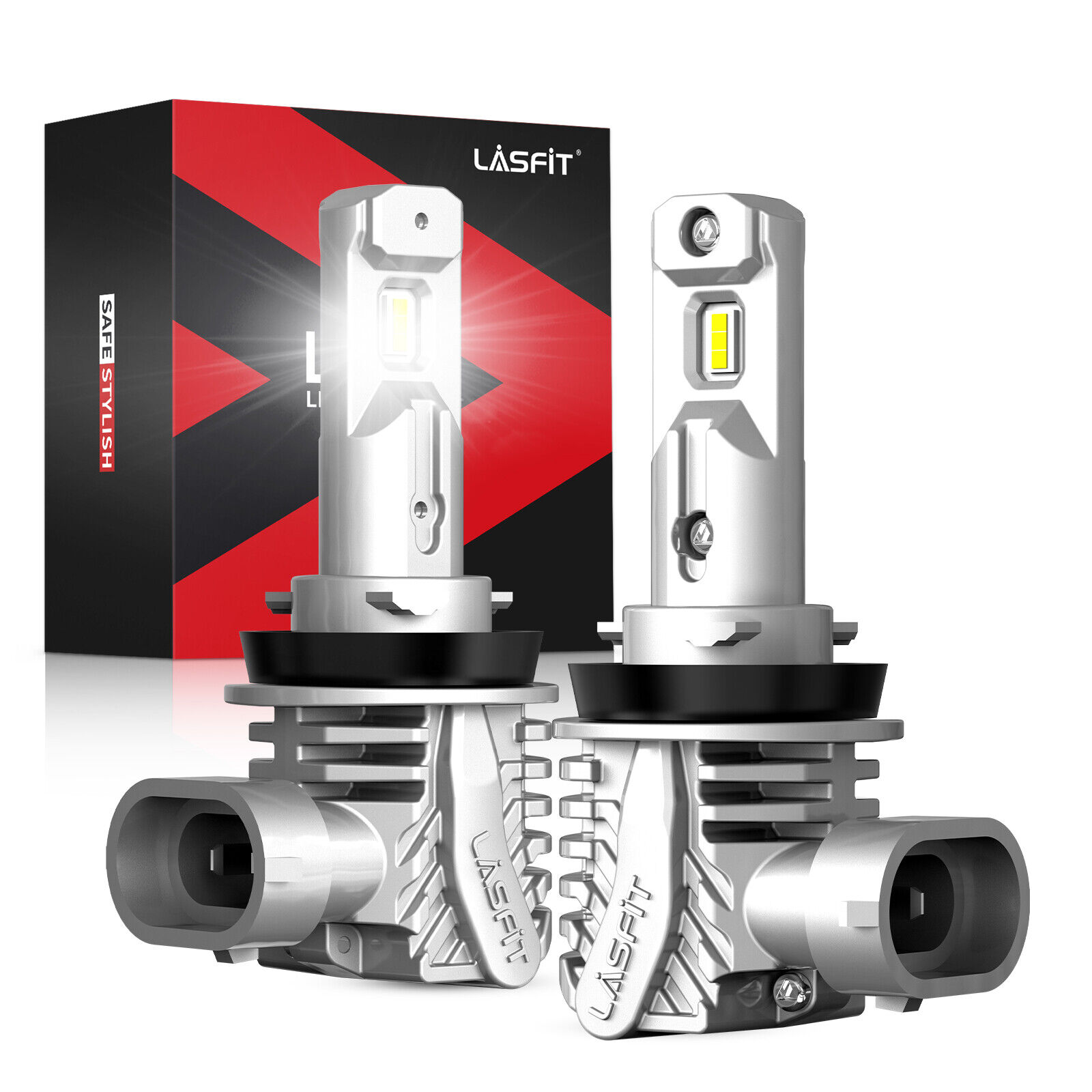 LASFIT H11 LED Headlight Bulb Low Beam Fanless 6000K Pure White Plug Play 2pcs