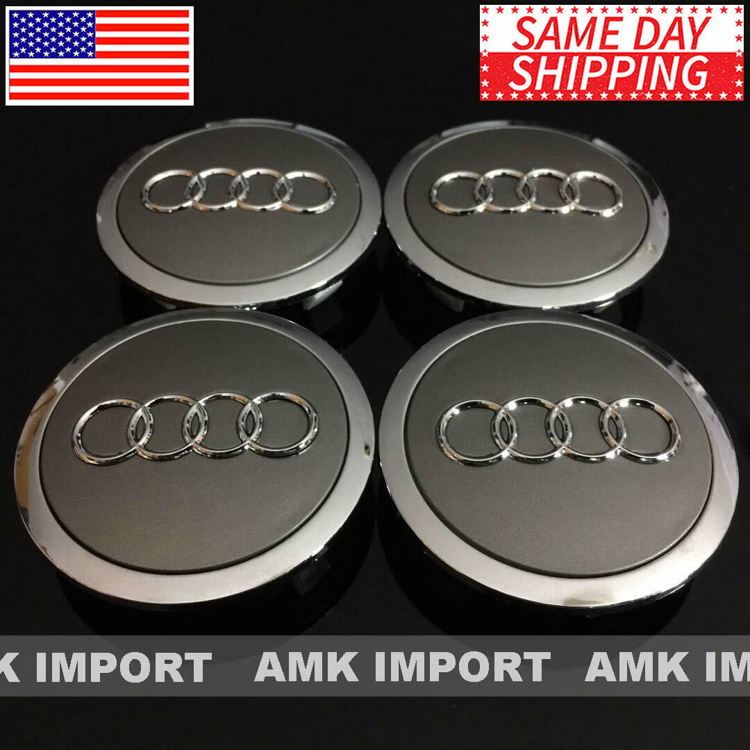 4X Gray Wheel Hub Center Caps with Chrome Logo for Audi 69MM 4B0-601-170-A-7ZJ