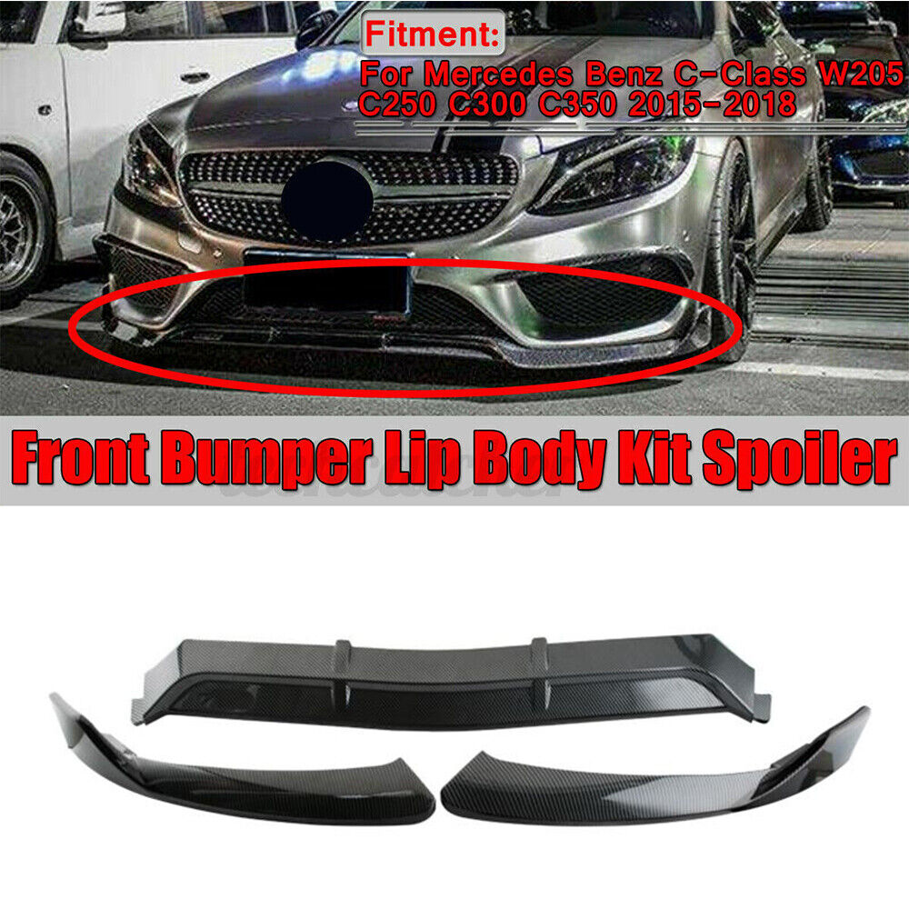 Carbon Fiber Style Front Bumper Lip Spoiler Splitter For Benz W205 Sport 15-18