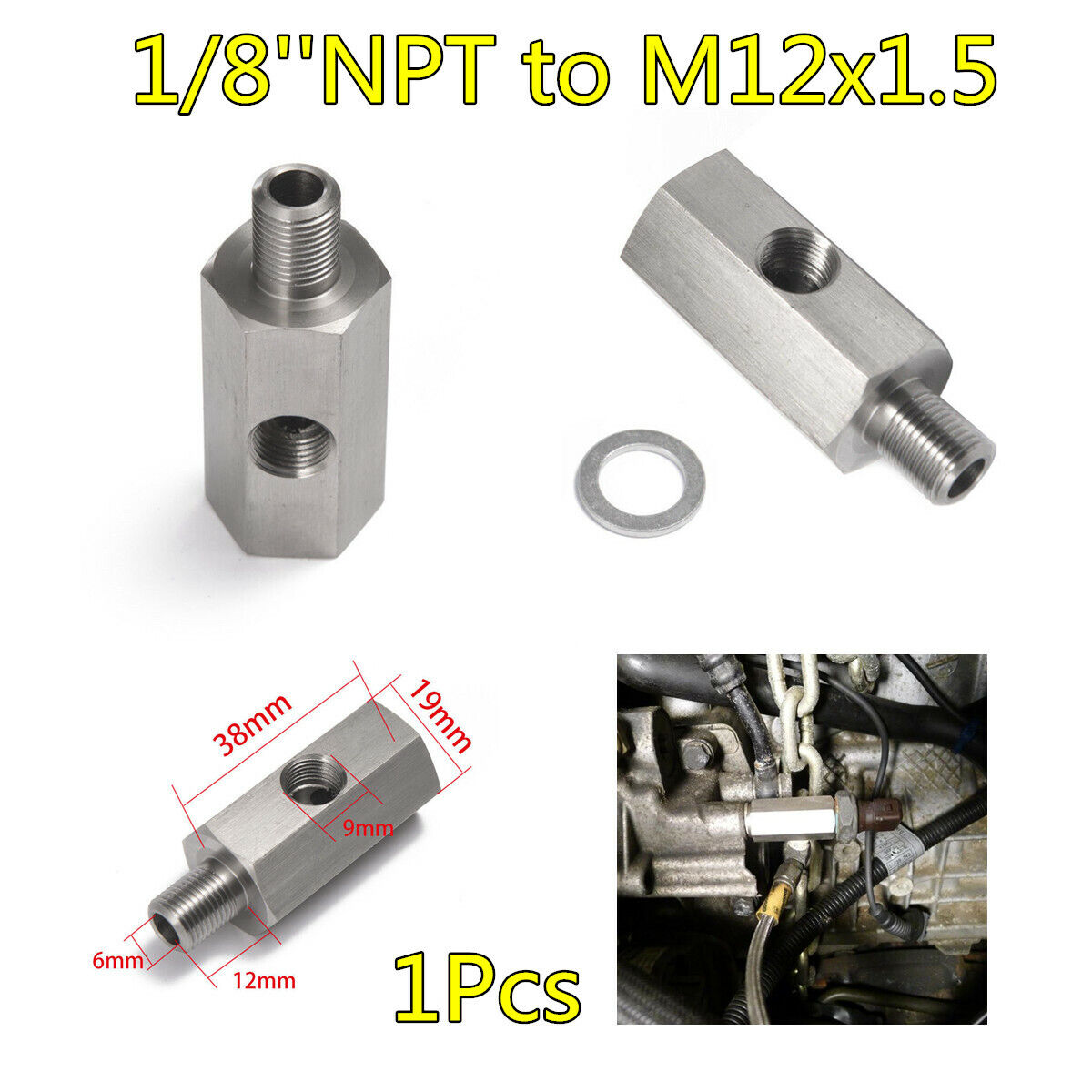 Turbo Adapter Tee Fitting 1/8\'\'NPT To M12x1.5 Car Oil Feed Pressure Sensor Kit