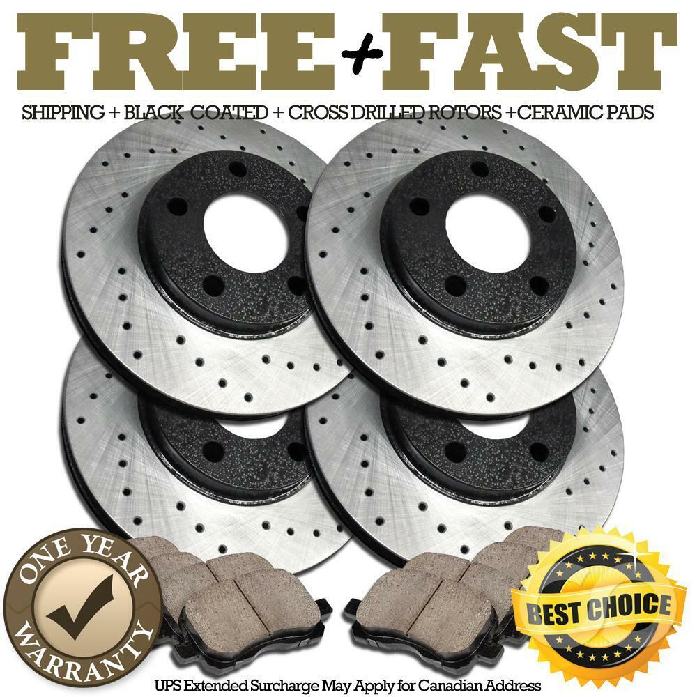 H0896 FRONT+REAR BLACK Drill Brake Rotors Pads FOR 2004 2005 NEON SRT-4 Turbo