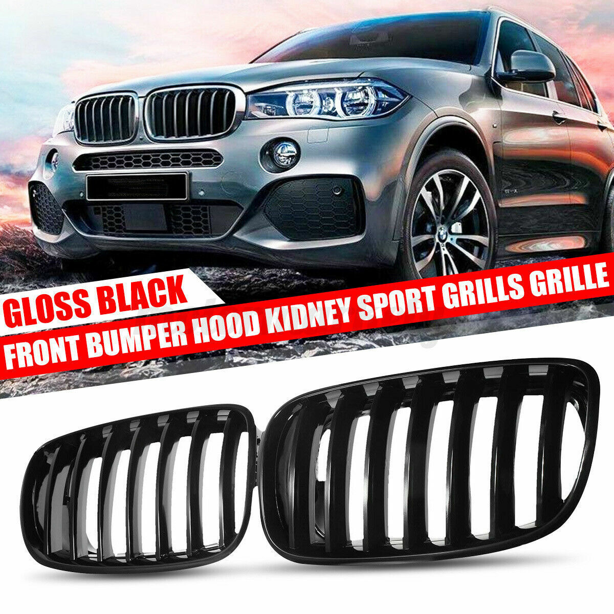 For BMW X5 X6 E70 E71 2007-2013 Painted Glossy Black Front Grille Grill Kidney