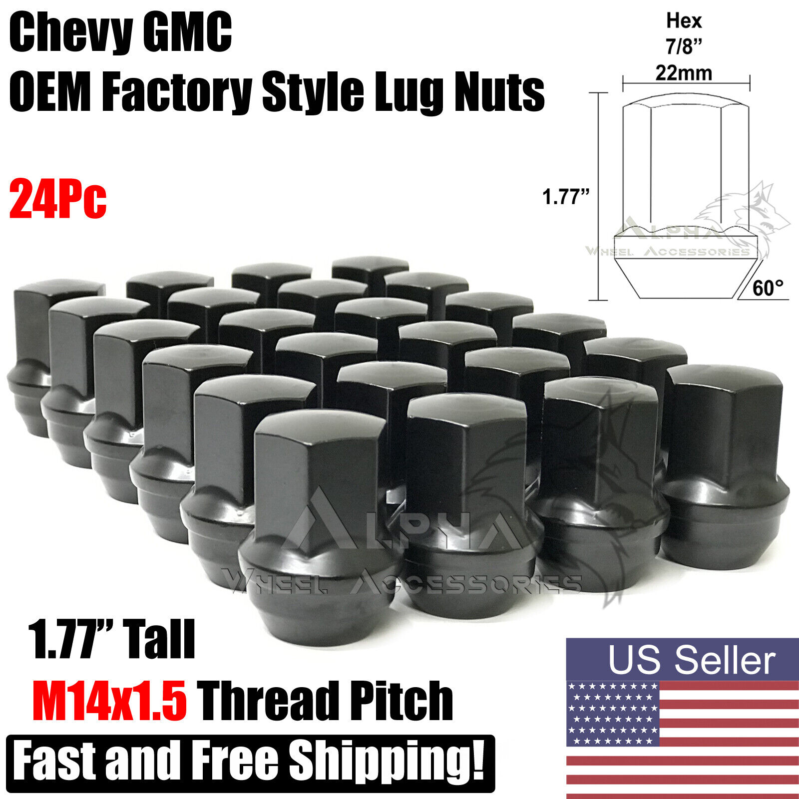 24 Chevy Silverado OEM Factory Style Black Lug Nuts M14x1.5 Fits Tahoe Blazer 