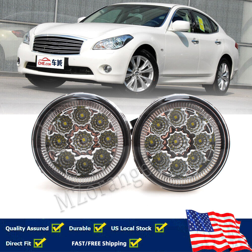 LED FRONT FOG LIGHT LAMPS FOR INFINITI M37 2011 2012 2013 CLEAR LENS REPLACEMENT
