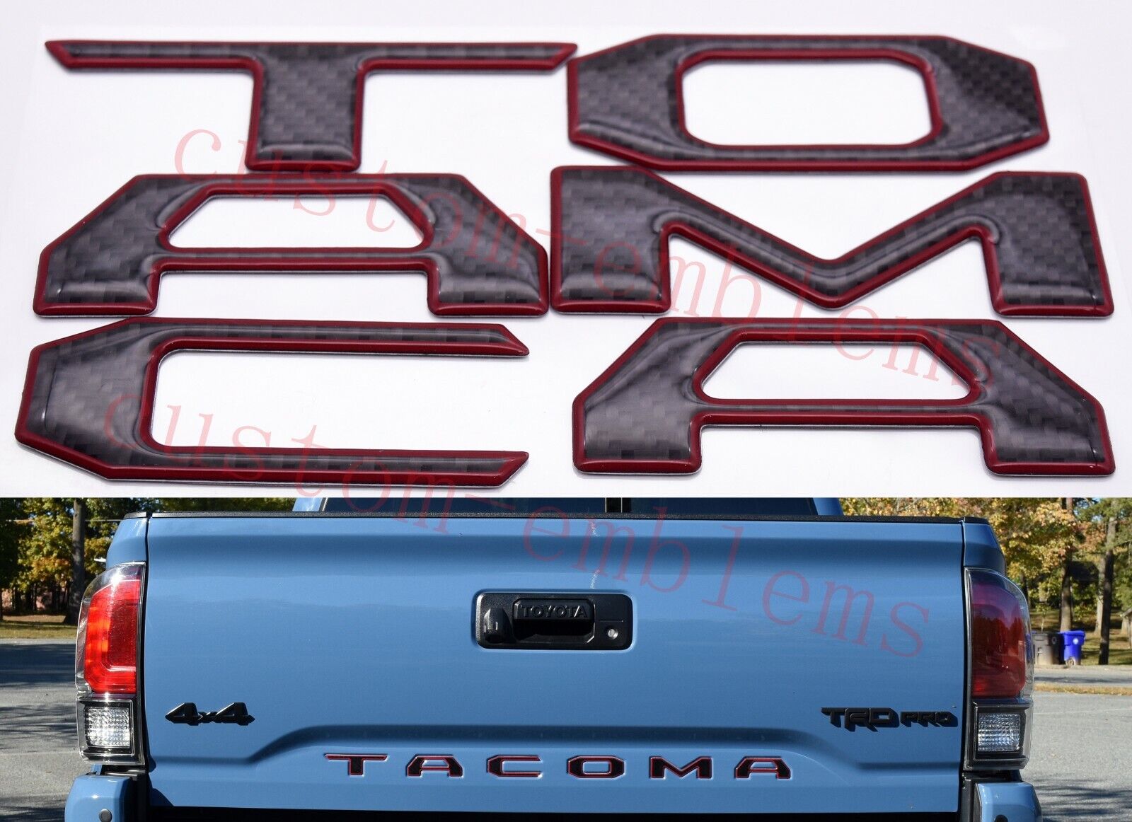 Tailgate Insert Tailgate Letters fits 2016-2020 Toyota Tacoma (Black Red)