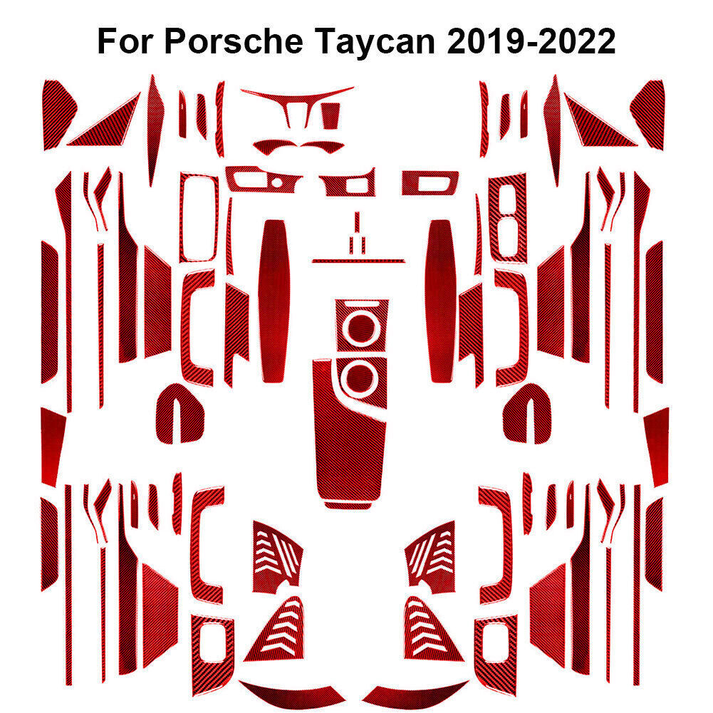 87Pcs For Porsche Taycan 2019-2022 Red Carbon Fiber Full Kit Cover Trim