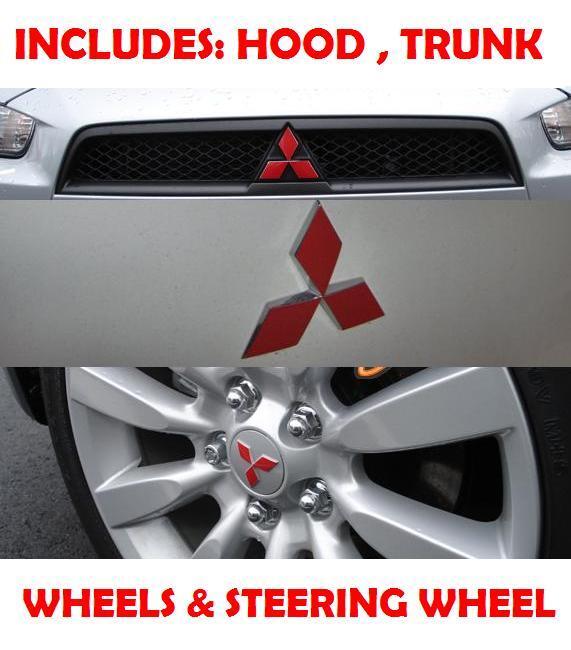 2010 2011 Mitsubishi Lancer Hood Trunk Steering Wheel Emblem Red Black Sticker