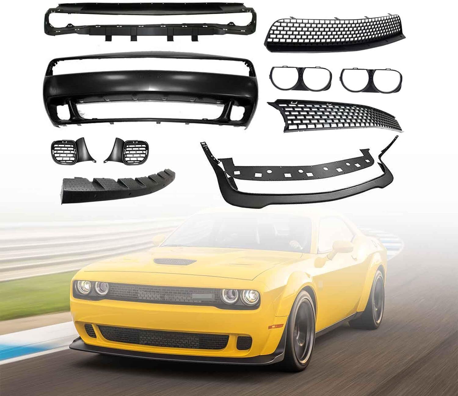 For 2015-2023 Dodge Challenger Hellcat Style Full Front Bumper W/Lip+Grille