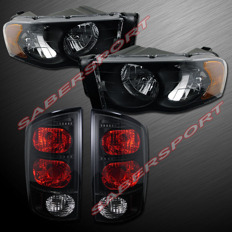 Combo Set Black Headlights + Taillights for 02-05 Ram 1500 and 03-05 2500/3500