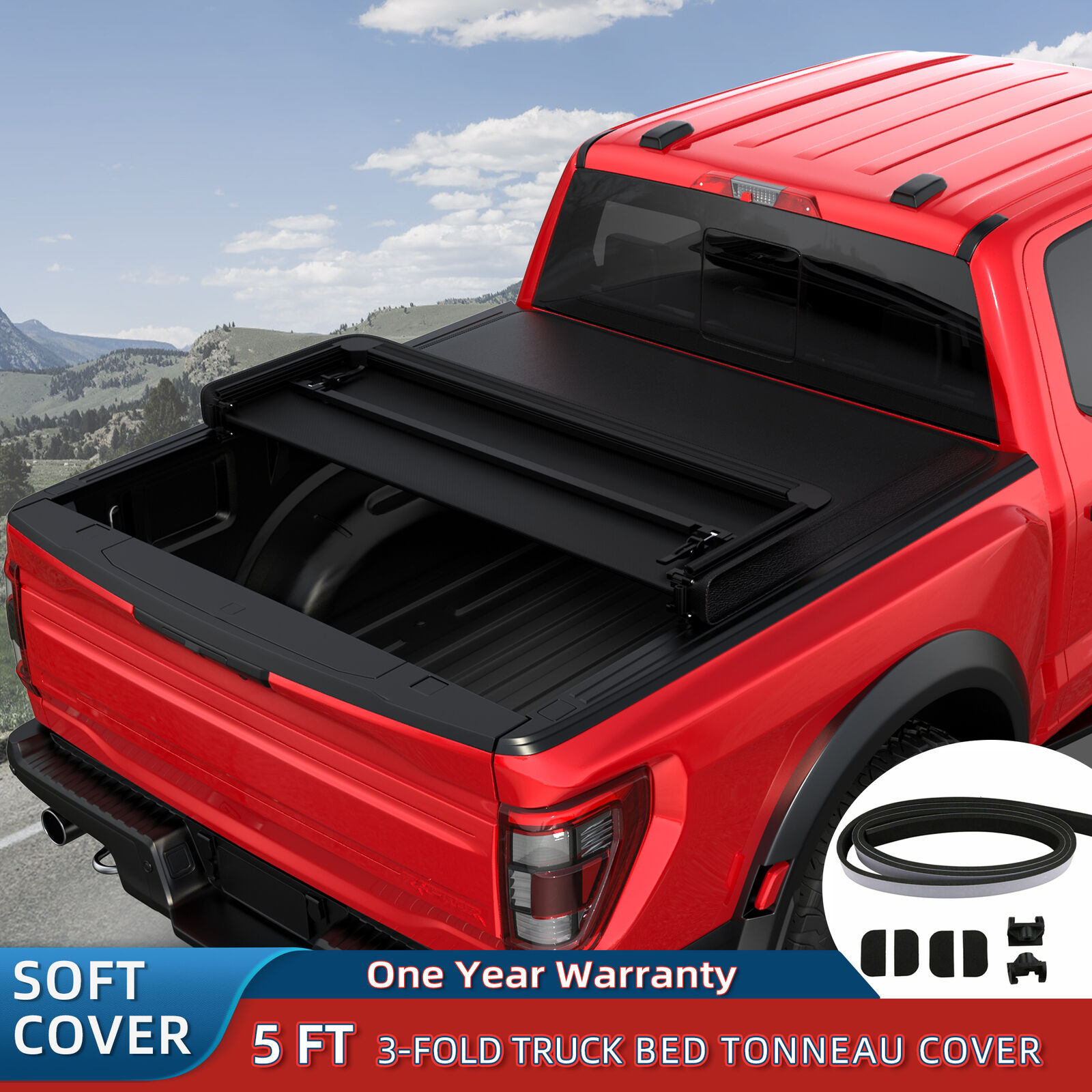 3 Fold 5 Ft Soft Truck Bed Tonneau Cover For 15-2023 Chevy Colorado GMC Canyon