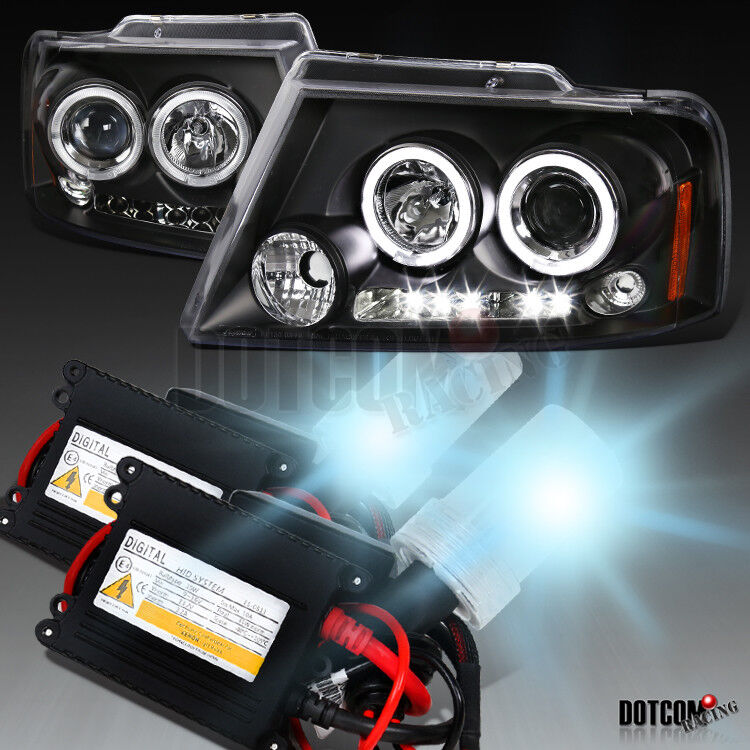 HID Conversion Kit+For 2004-2007 Ford F150 Black LED Halo Projector Headlights