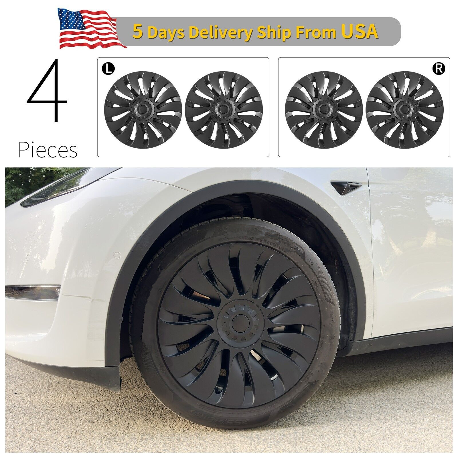 4PCS Hubcap for Tesla Model Y 2020-23 Storm Wheel Rim Cover 19inch Turbine Style