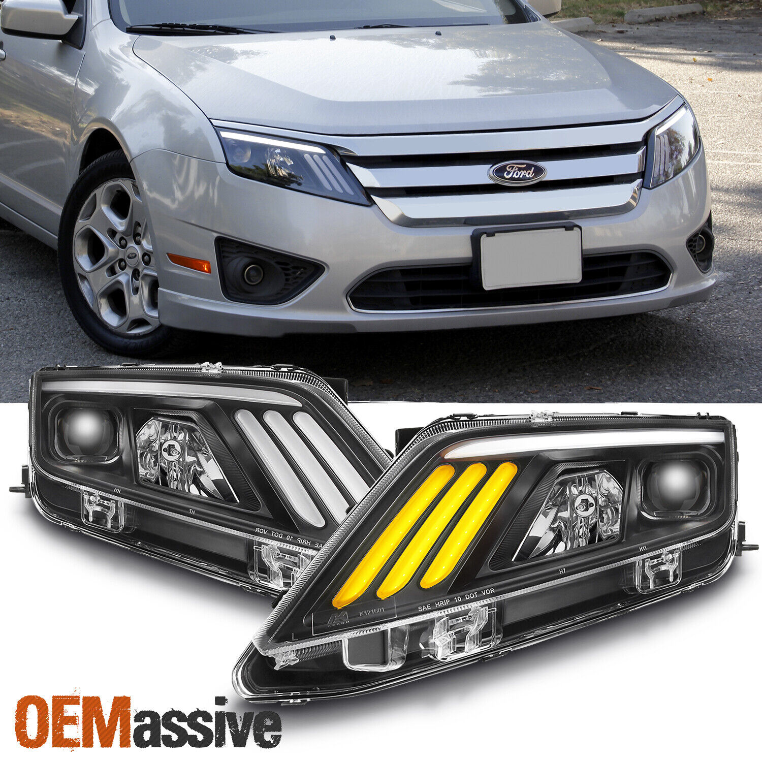 10-12 Ford Fusion Projector Headlights w/LED Sequential Turn Signal 2010-2012