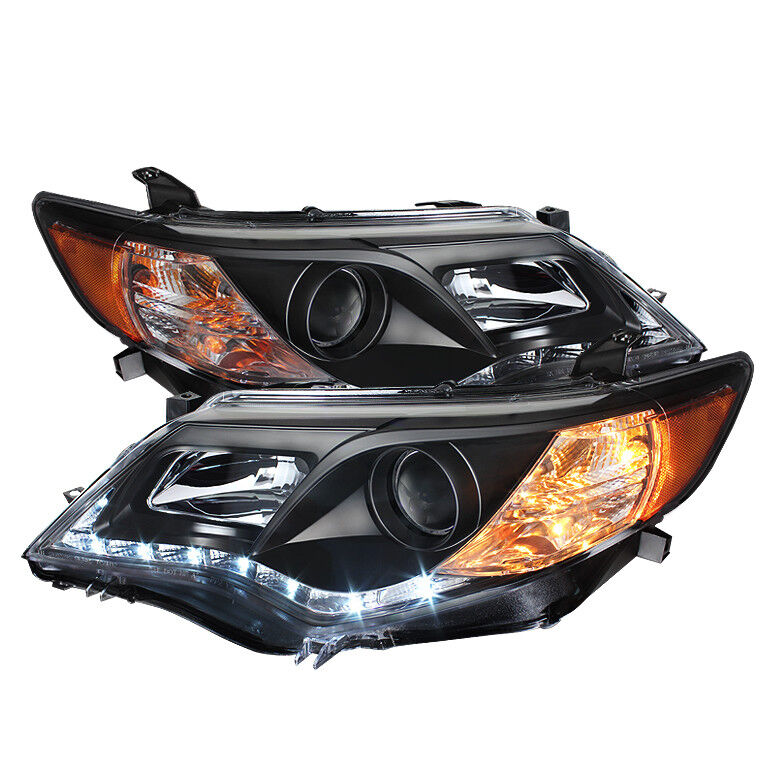 Toyota 12-14 Camry Black DRL LED Projector Headlights Lamp Hybrid L LE SE XLE