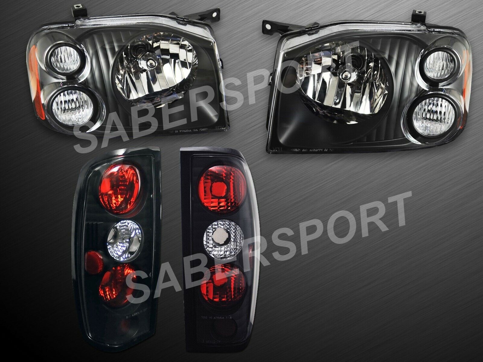 Pair Eagle Eyes Black Headlights + Taillights for 2001-2004 Nissan Frontier