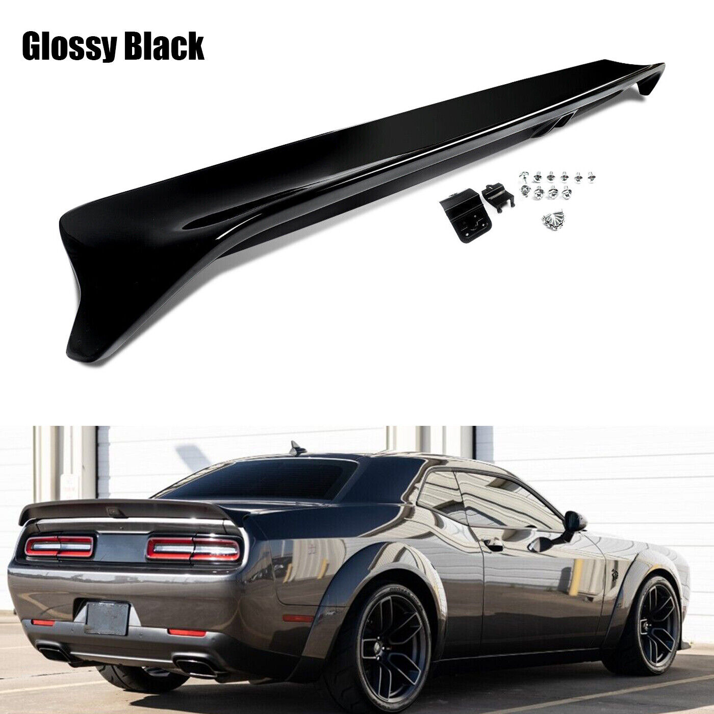Fits For 08-22 Dodge Challenger Hellcat Rear Spoiler w/Camera Hole Gloss Black