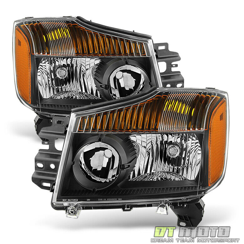 For 2004-2015 Nissan Titan 04-07 Armada Black Headlights Replacement Left+Right
