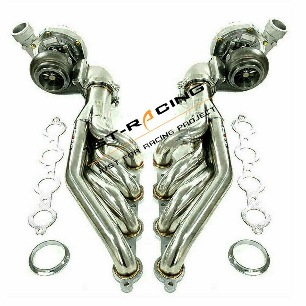T66 Water Cold Turbos+Pair Exhaust Manifold Headers For LS1 LS2  5.3L 5.7L 6.0L