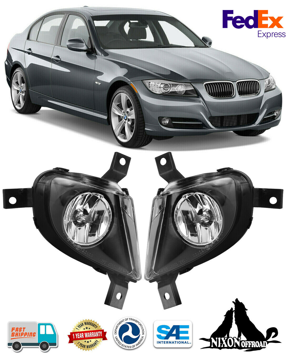 Fog Lights for 09-11 BMW 335D 328i xDrive Driving Front Bumper Lamps Clear Lens 