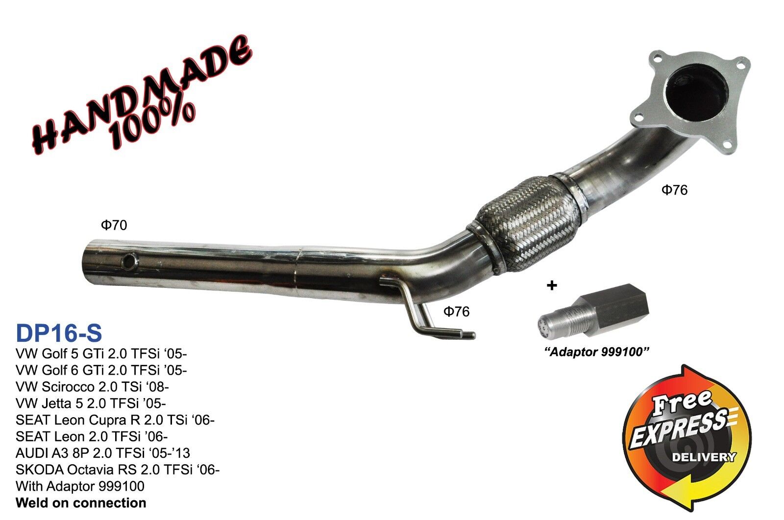 Downpipe Twister Exhaust 76mm for VW Golf 5 6 SEAT Leon AUDI A3 8P SKODA Octavia