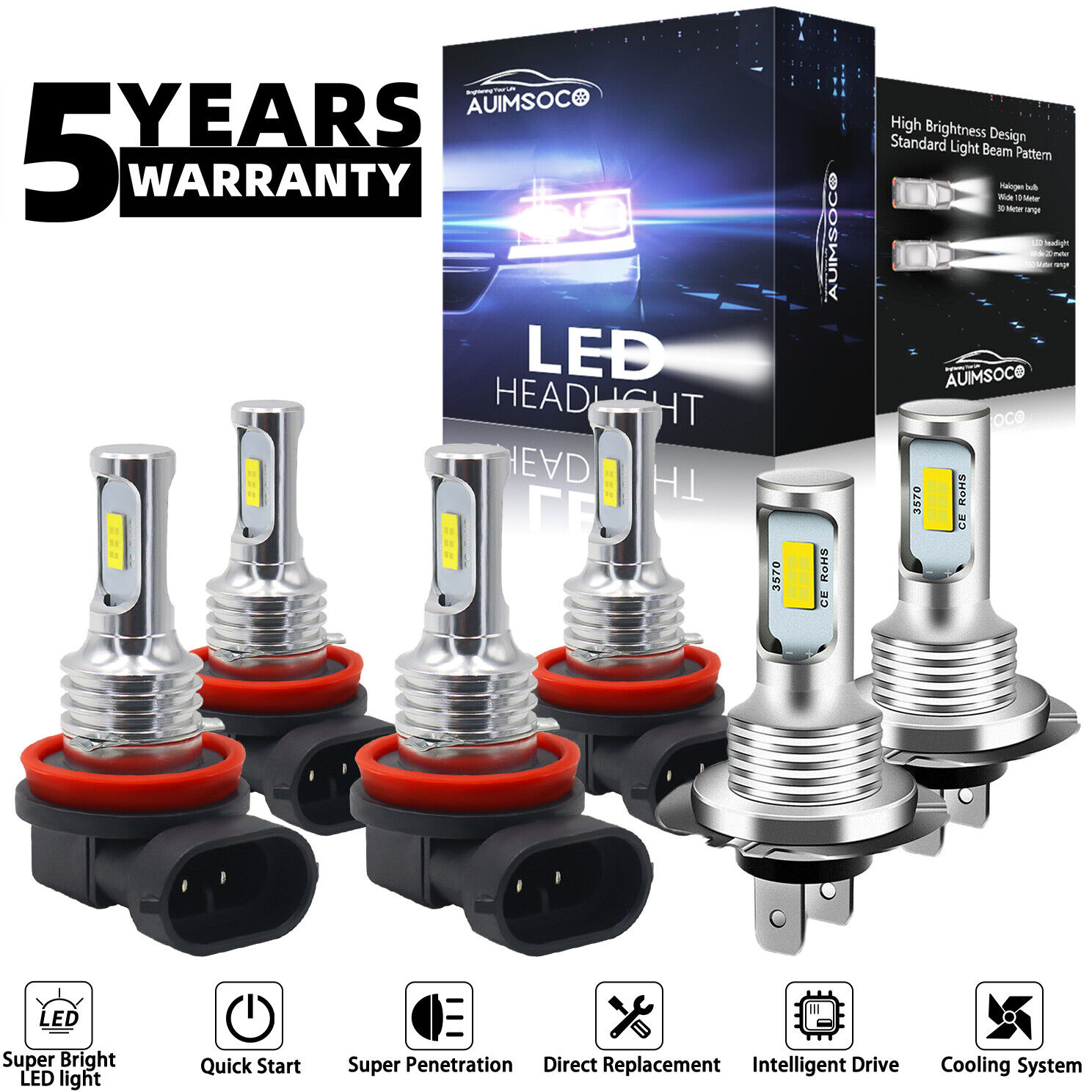 6000K LED Headlights High Low Beam Fog Light Bulbs Kit For Ford Fusion 2006-2016