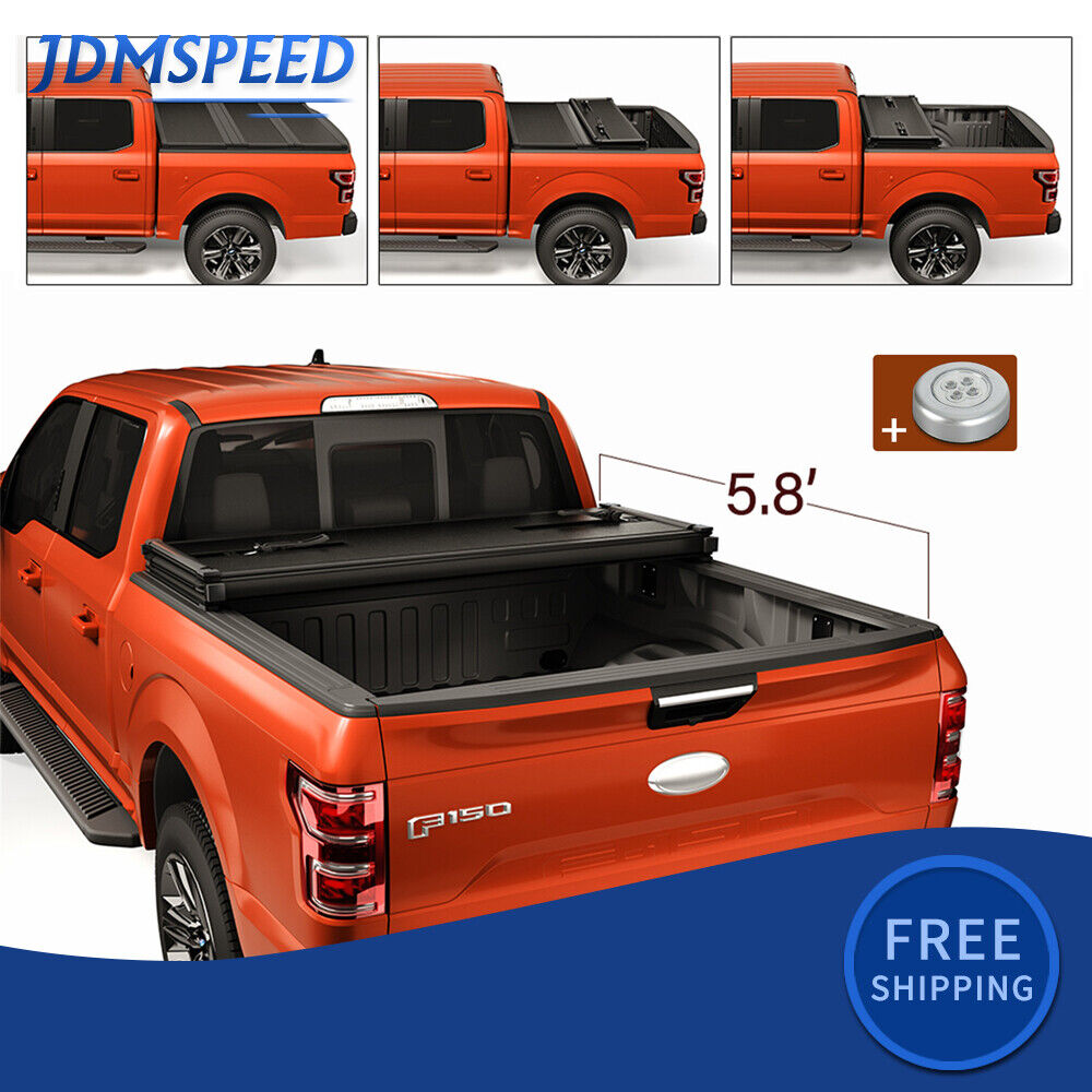 FOR 2007-2021 Chevy Silverado 1500 5.8FT Bed Solid Hard 3-Fold Tonneau Cover 