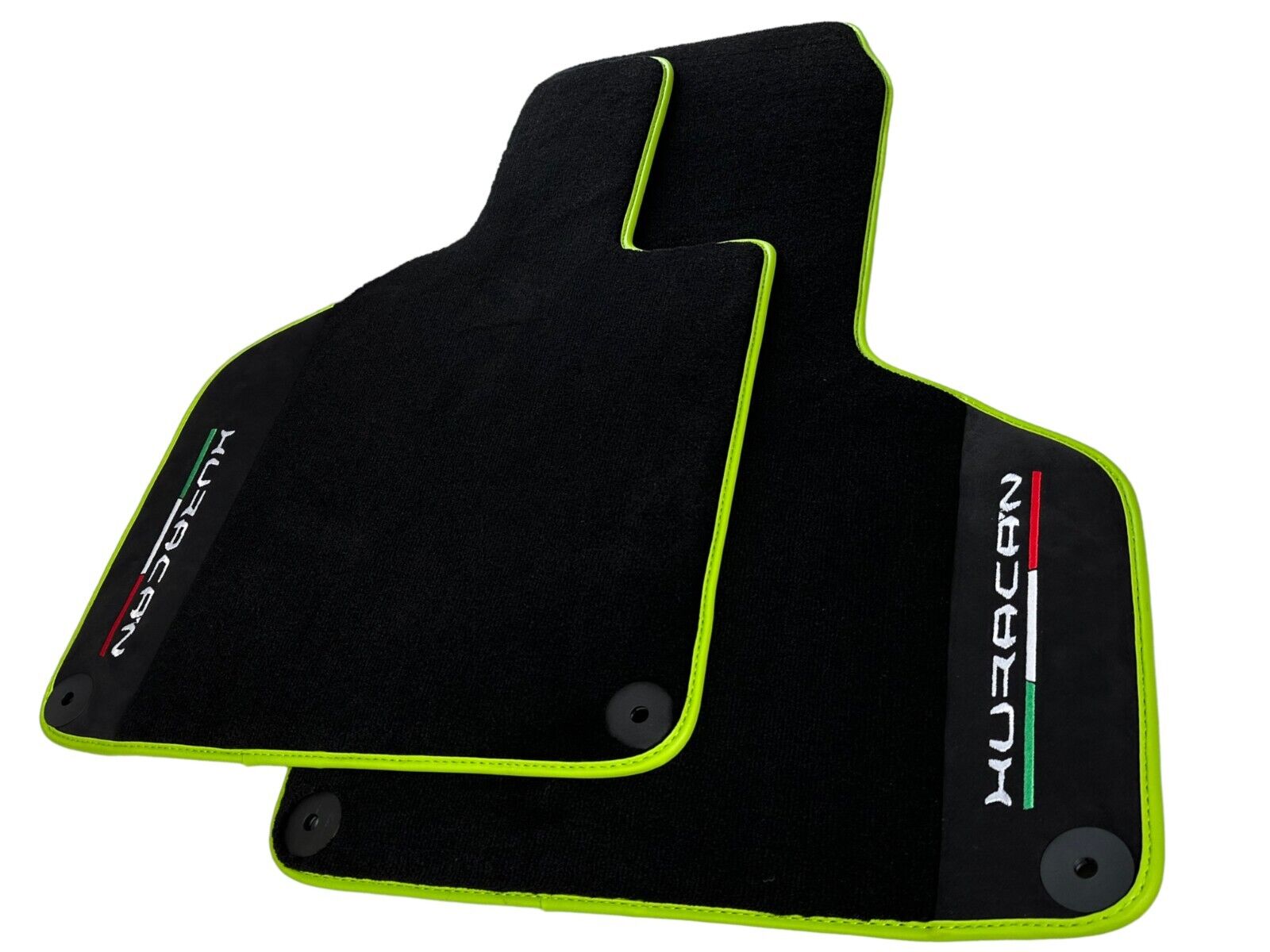 Black Floor Mats For Lamborghini Huracan With Alcantara Leather With Green Trim