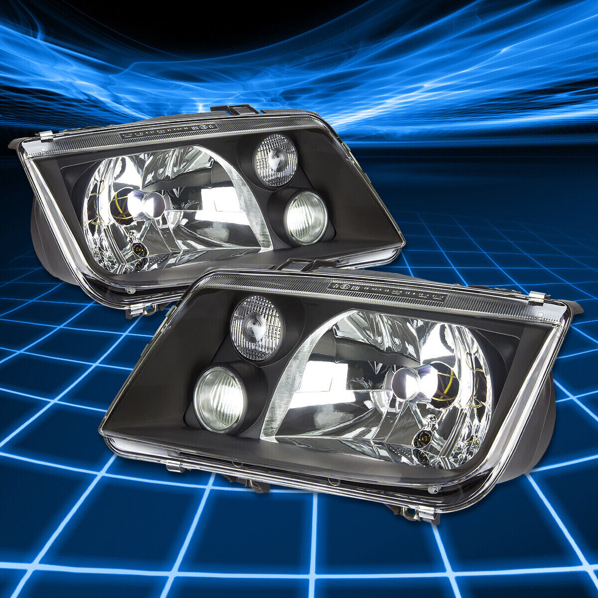 For 99-05 Jetta MK4 Black Housing Euro-Spec E-Code Style Headlights w/Fog Light