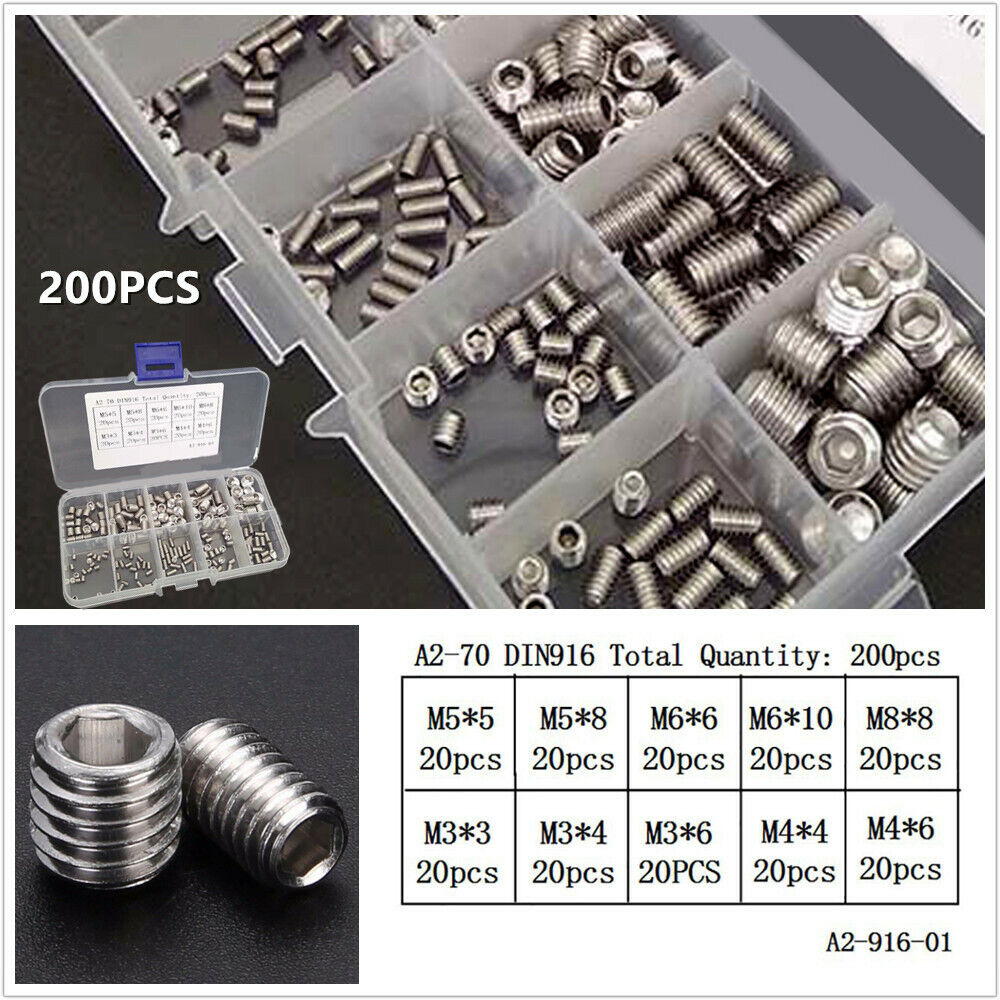 Stainless Steel Socket Hex Set Grub Screws Cup Point Assortment M3 4 5 M6 M8 Set